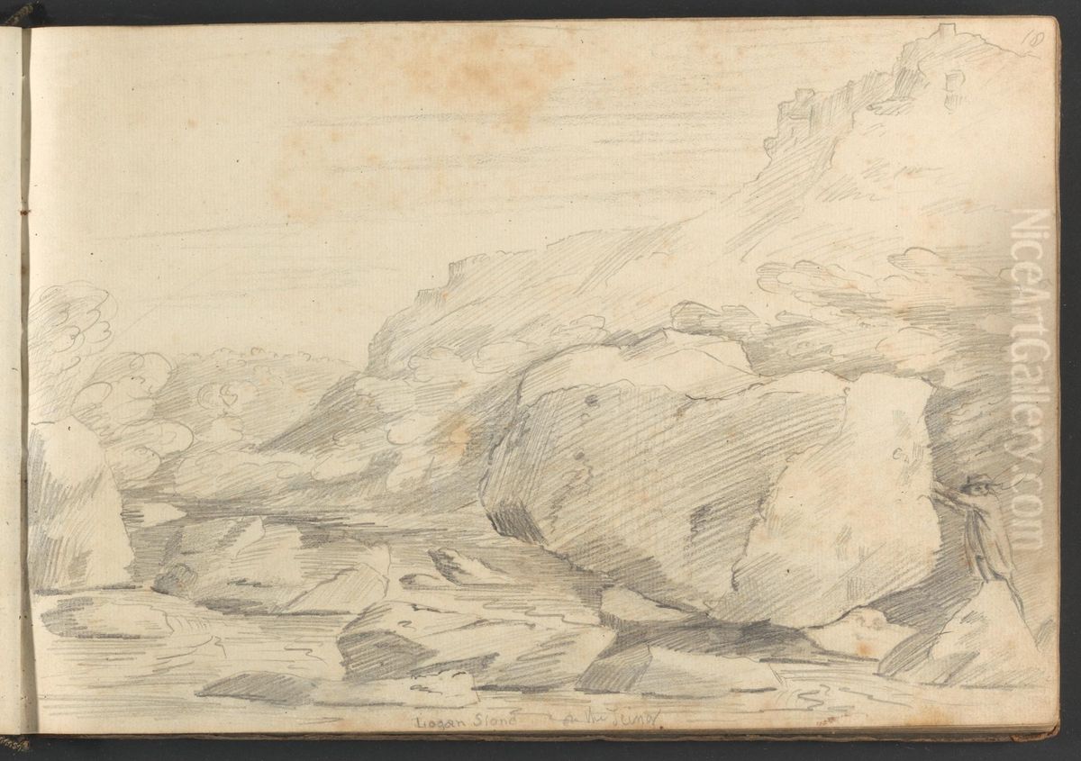 Logan Stone on the Teign Oil Painting by William Brockedon