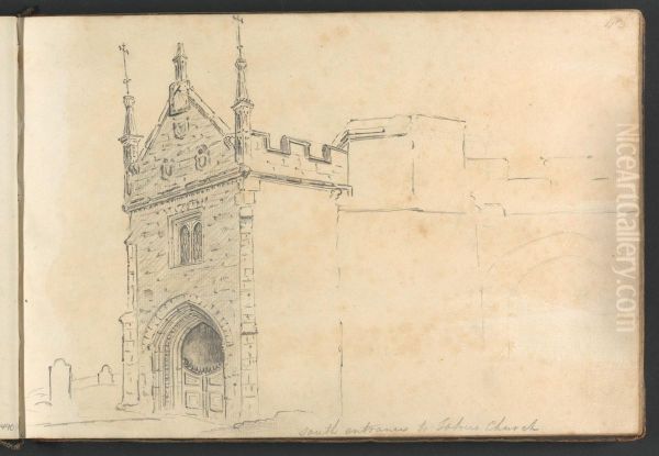 South Entrance to Totnes Church Oil Painting by William Brockedon