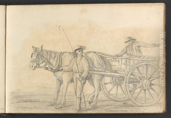 A study from nature (horse-drawn cart with two men) Oil Painting by William Brockedon