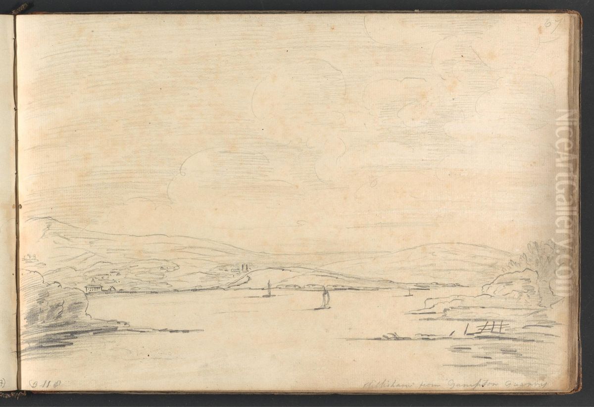 Dittisham from Galmpton Quarry Oil Painting by William Brockedon