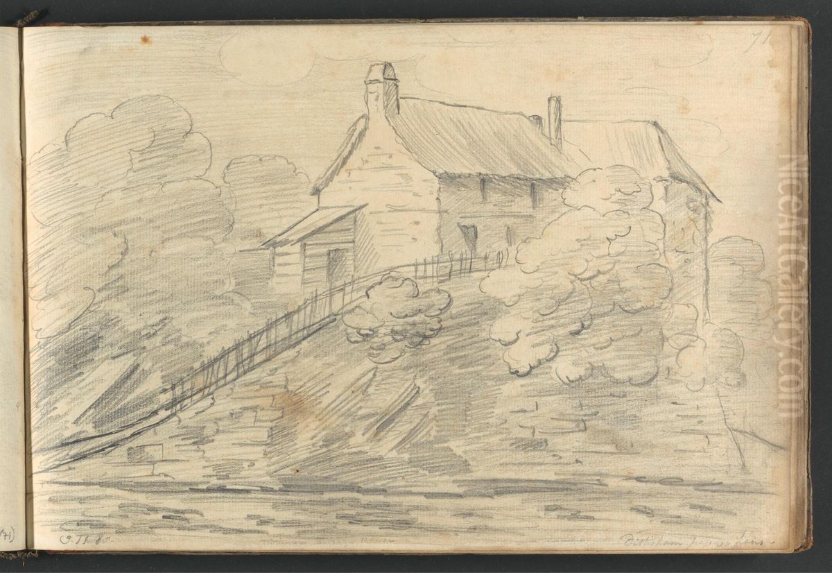 Dittisham House (Inscription illegible) Oil Painting by William Brockedon