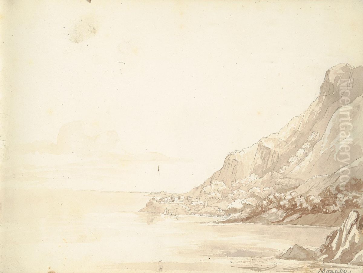 A View of Monaco from Across the Bay Oil Painting by William Brockedon