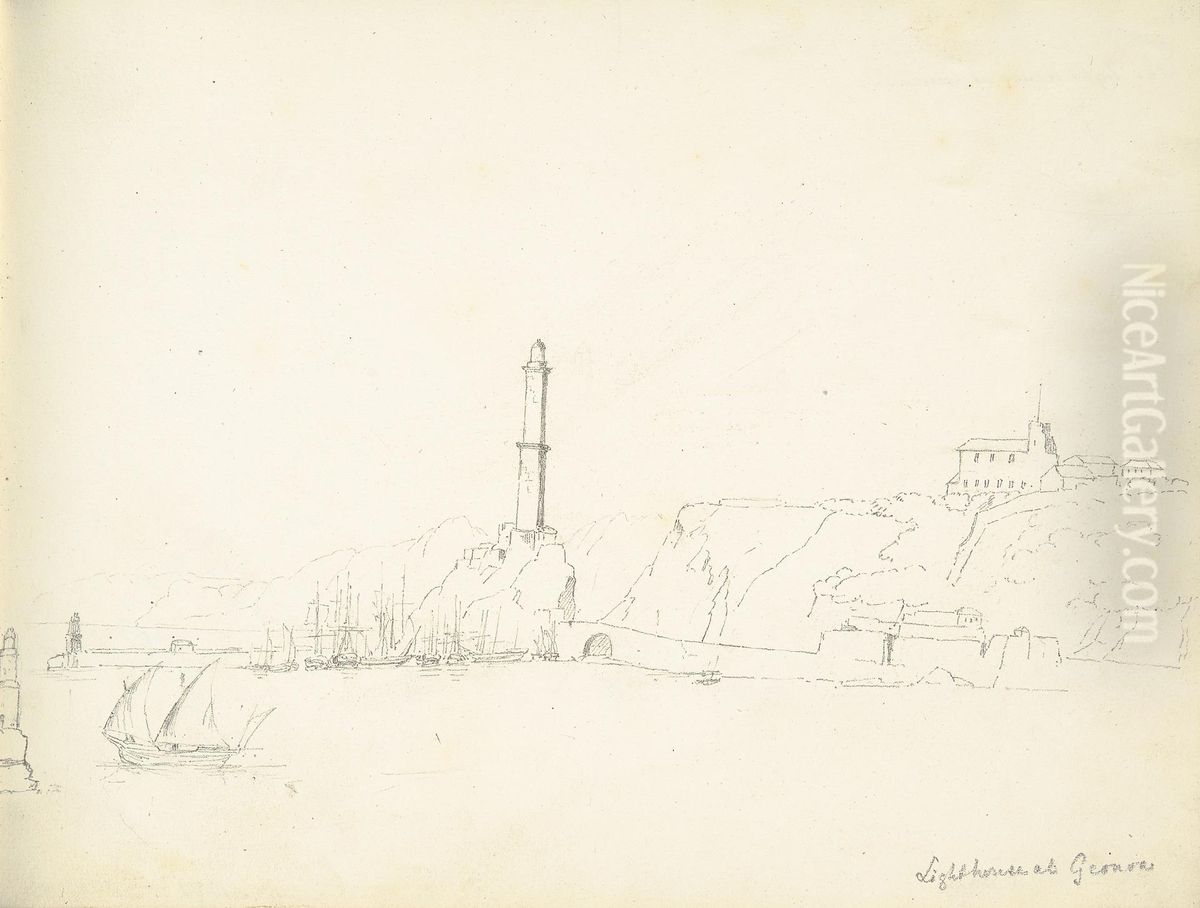 Lighthouse at Genoa Oil Painting by William Brockedon