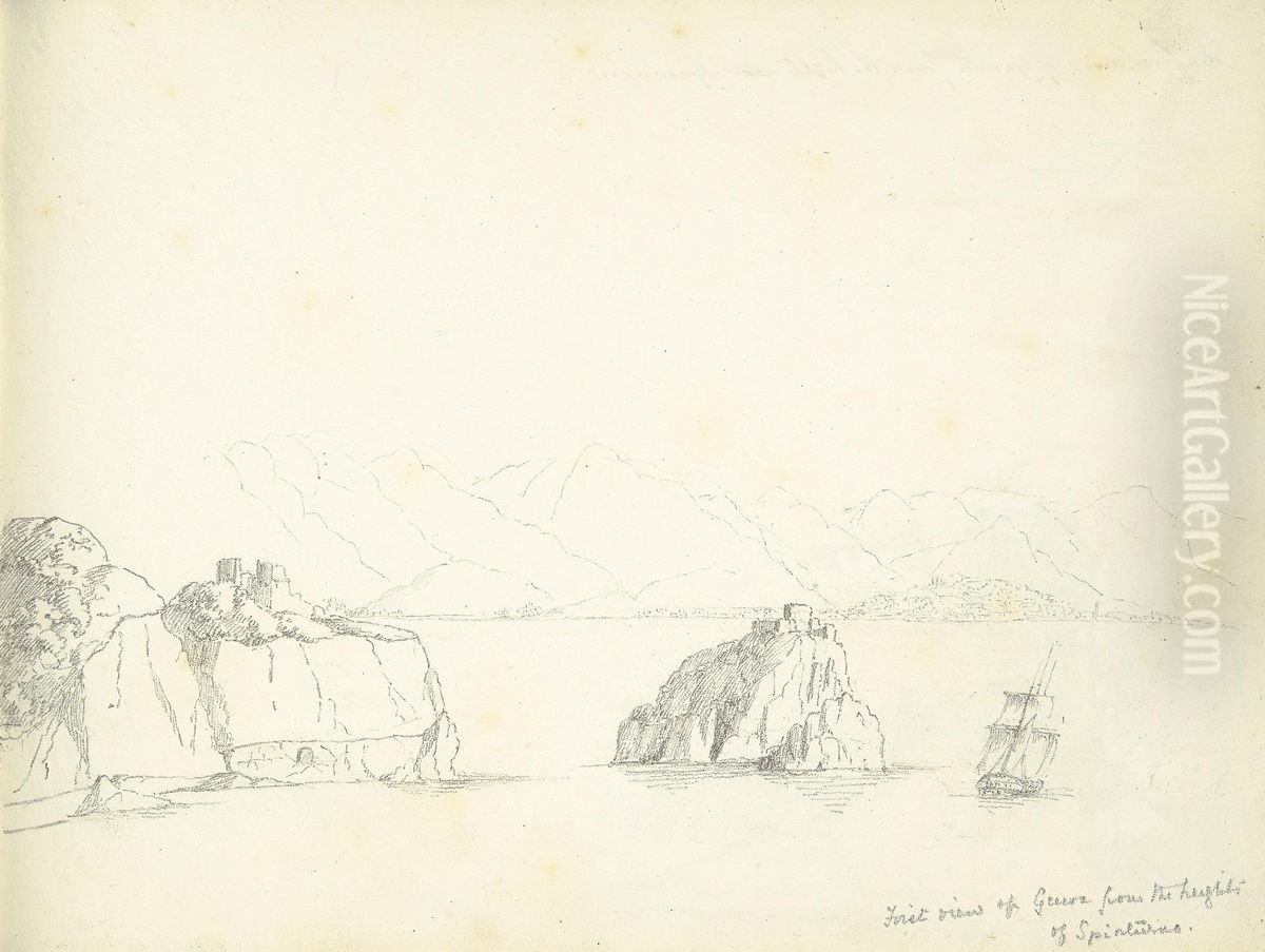 View of Genoa from Across the Lake Oil Painting by William Brockedon