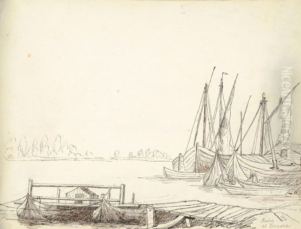 Harbor Scene in Ferrare Oil Painting by William Brockedon