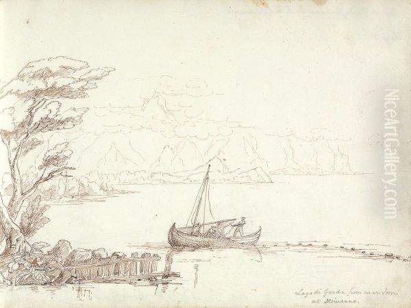 A View of Lake Garda at Desenzano Oil Painting by William Brockedon
