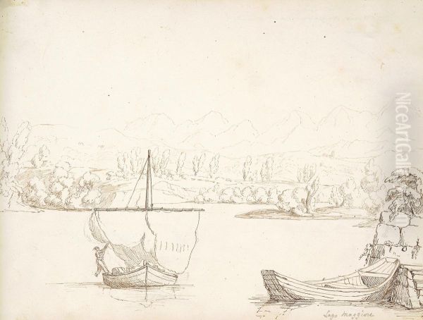 Boats on Lake Maggiore Oil Painting by William Brockedon