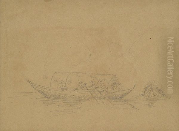 Sketch of Two Gondolas Oil Painting by William Brockedon