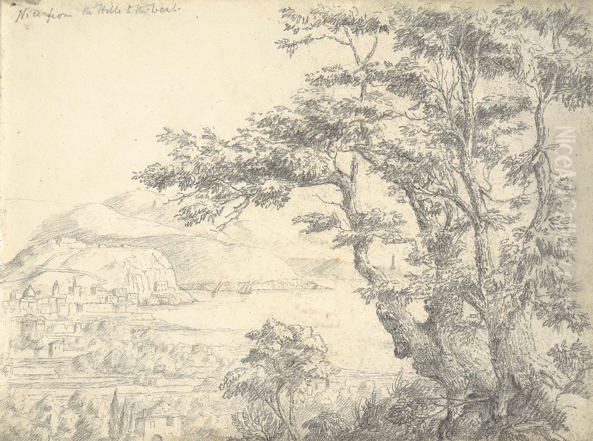 A View of Nice from the Hills in the West Oil Painting by William Brockedon