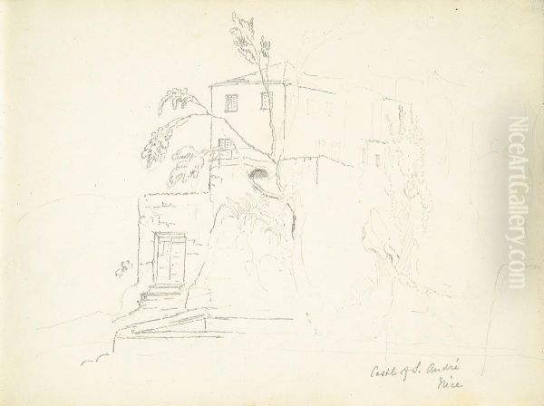 Castle of St. Andre, Nice Oil Painting by William Brockedon