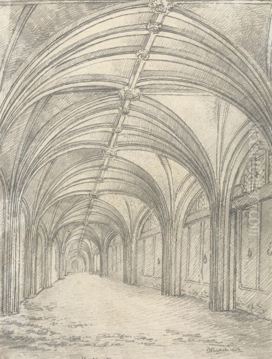 Inside of Part of Cloisters, Adjoining St. Bartholomews Porch Oil Painting by John Whichelo