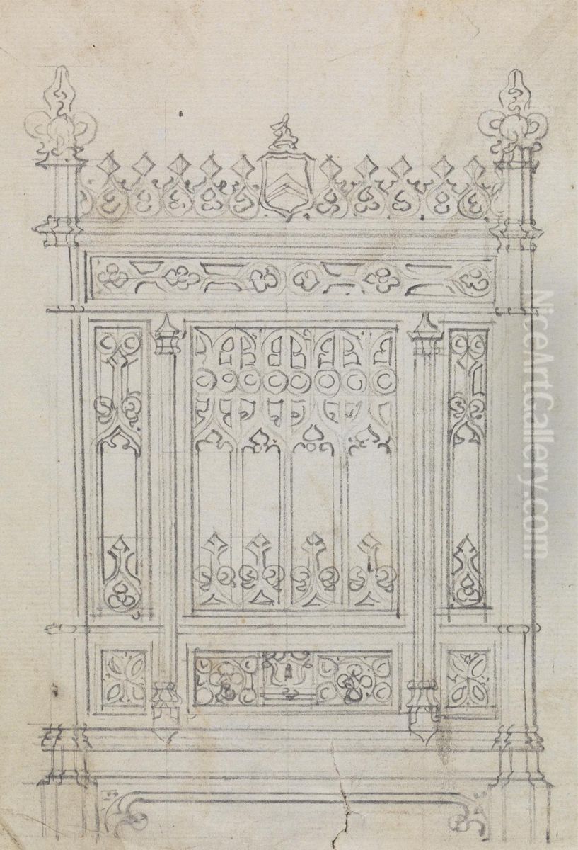 Design or a Gothic Screen Oil Painting by Augustus Pugin