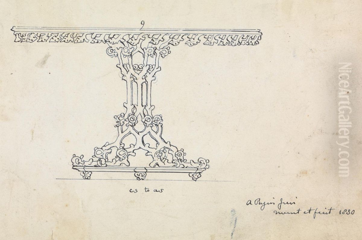 Design for a Gothic Table Oil Painting by Augustus Pugin