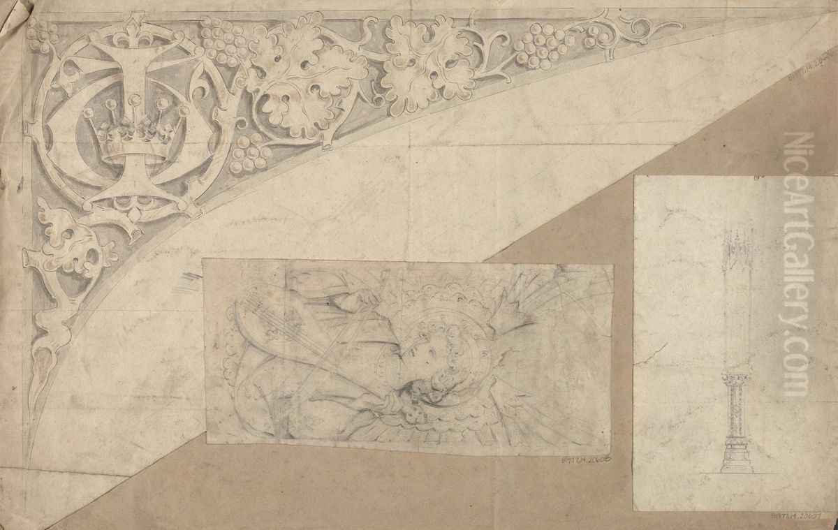 Design for an Ornamented Spandrel Oil Painting by Augustus Pugin