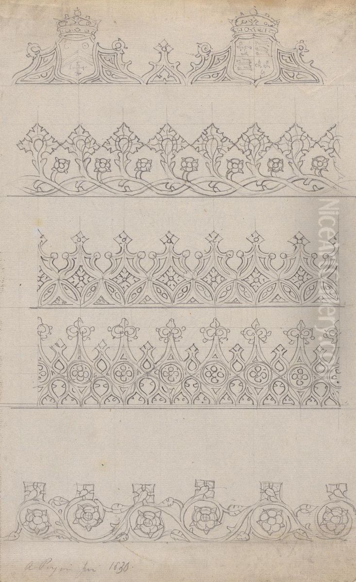 Designs for Gothic Friezes Oil Painting by Augustus Pugin