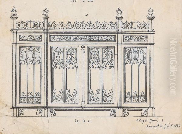 Design for a Gothic Screen Oil Painting by Augustus Pugin