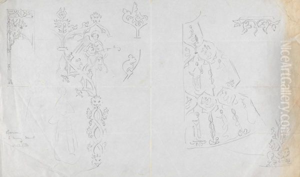 Sketches of the Butler-Bowden cope Oil Painting by Augustus Pugin