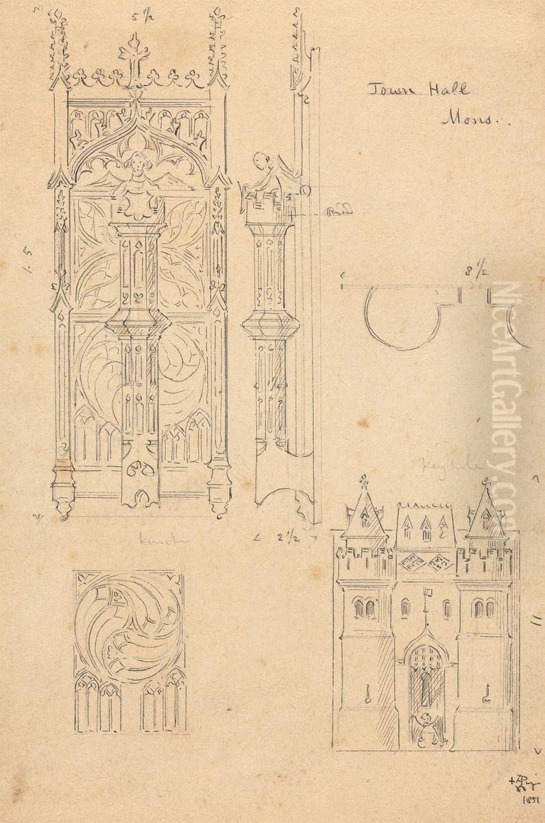Designs for Town Hall Mons [sic] Oil Painting by Augustus Pugin