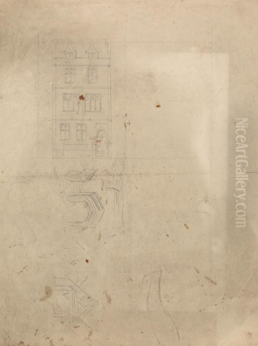 Unidentified Townhouse in a Gothic Style Oil Painting by Augustus Pugin