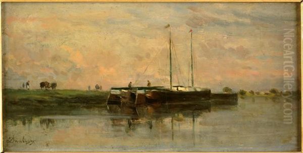 Peniches a Bezons Oil Painting by Charles-Francois Daubigny