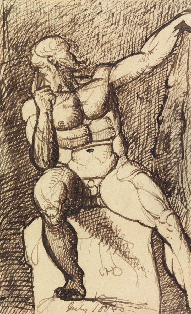 Study of a Seated Male Nude Oil Painting by Benjamin Haydon