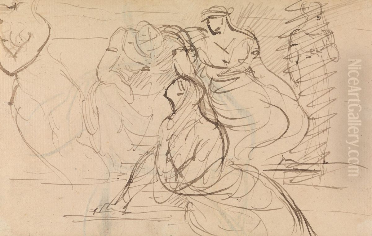 Figure Study of Women in Various Sitting and Standing Poses Oil Painting by Benjamin Haydon