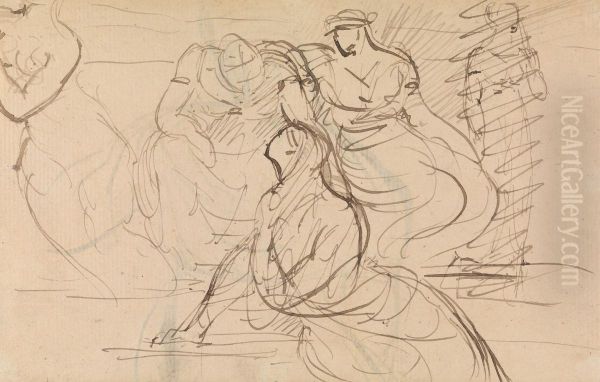 Figure Study of Women in Various Sitting and Standing Poses Oil Painting by Benjamin Haydon
