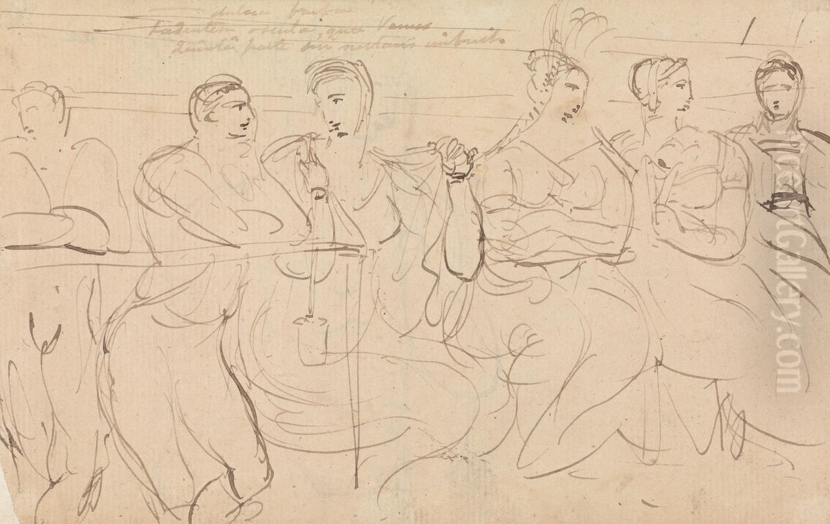 Study of a Group of People Talking Oil Painting by Benjamin Haydon