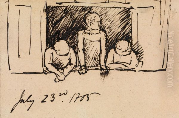 Study of Three Figures, Leaning on a Windowsill Oil Painting by Benjamin Haydon