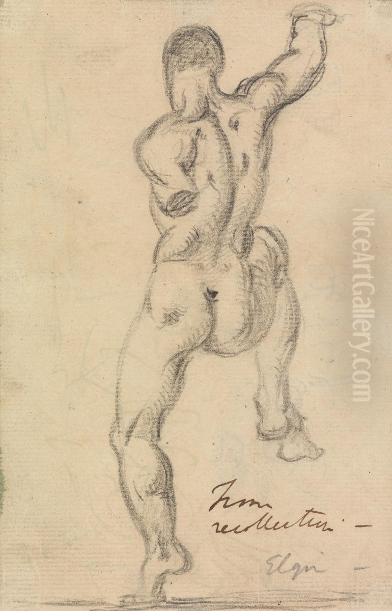 Rear View Figure Study of a Male Nude Oil Painting by Benjamin Haydon
