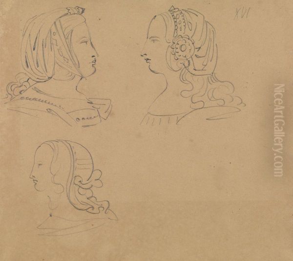Portrait Studies of Women in Various Headdress Oil Painting by Benjamin Haydon