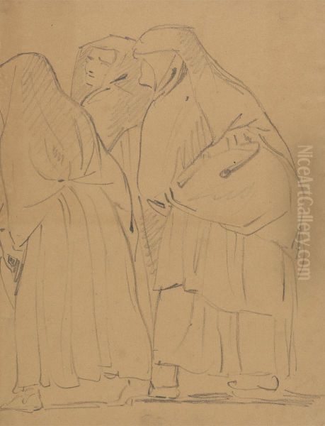 Study of a Group of Robed, Standing Figures Oil Painting by Benjamin Haydon