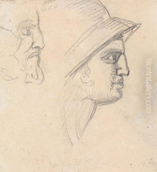 Study of Male Heads Oil Painting by Benjamin Haydon