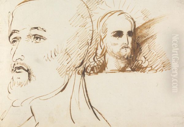 Studies of the Face of Jesus Oil Painting by Benjamin Haydon