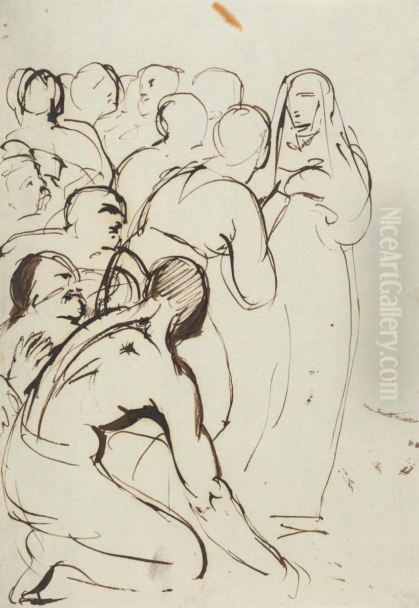Study of a Group of Figures, Kneeling and Standing Oil Painting by Benjamin Haydon