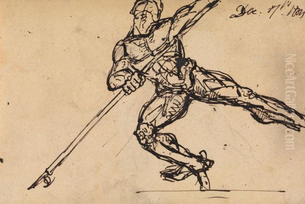 Figure Study of a Nude Male with a Spear Oil Painting by Benjamin Haydon
