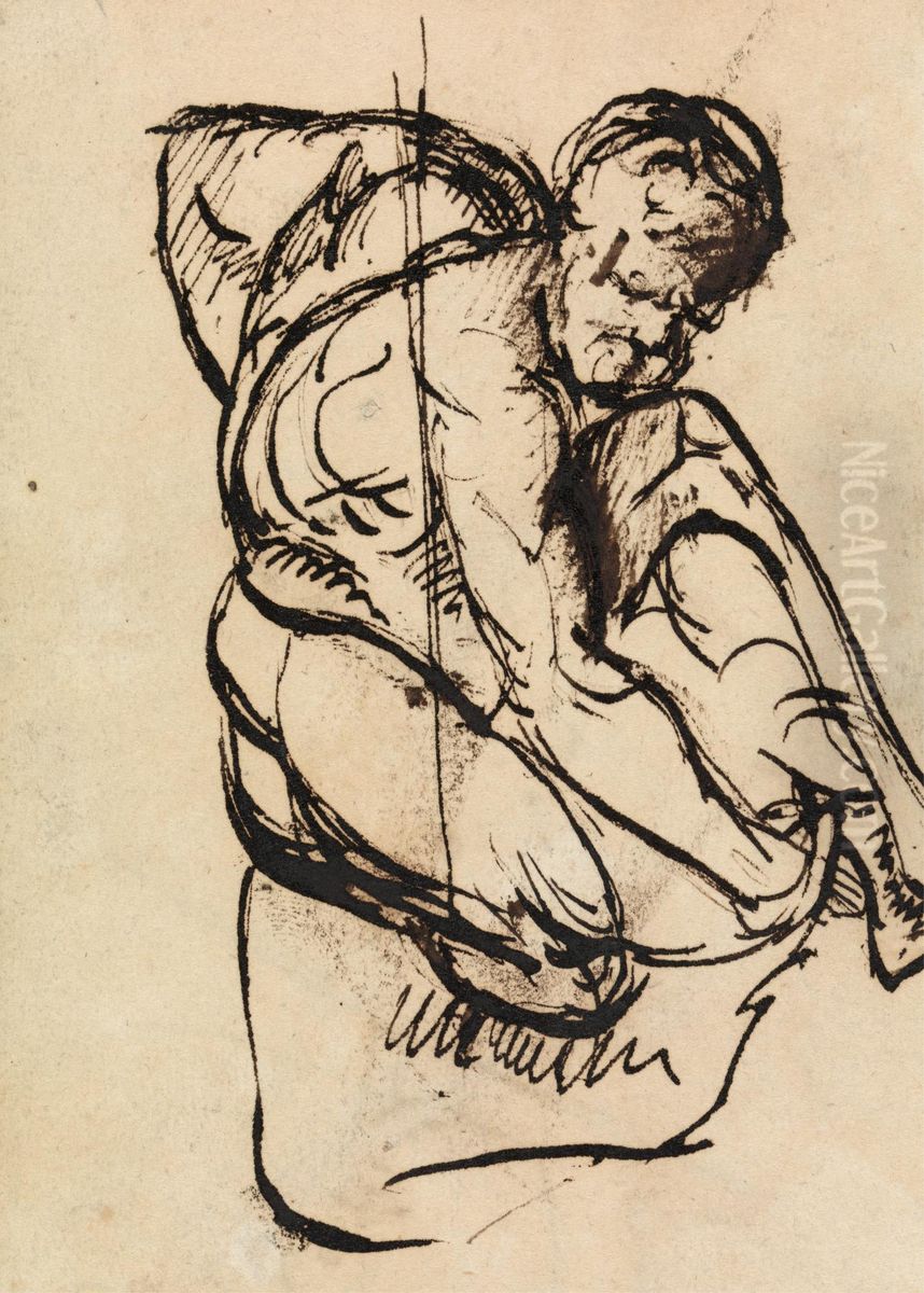 Figure Study of a Nude Male Oil Painting by Benjamin Haydon