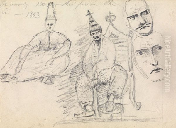 Study of Two Seated Men in Their Traditional Costume Oil Painting by Benjamin Haydon