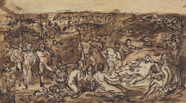 Figure Studies of a Group of People in a Wooded Clearing Oil Painting by Robert Smirke