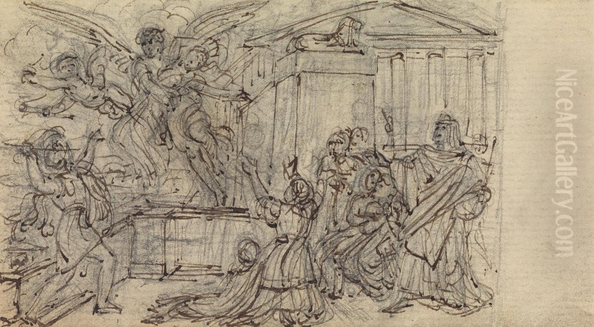 Study of a Woman, being Taken Away by a Winged Being Oil Painting by Robert Smirke