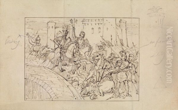 Study of Armored Knights in Battle with Horses Oil Painting by Robert Smirke