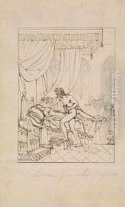 Study of a Woman Sleeping in Her Chamber and a Man Standing Over Her Bed