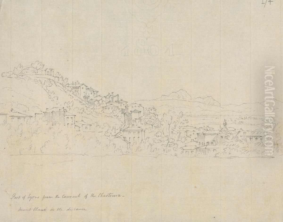 Part of Lyons From the Convent of the Chartreux, Mont Blanc in the Distance Oil Painting by Robert Smirke