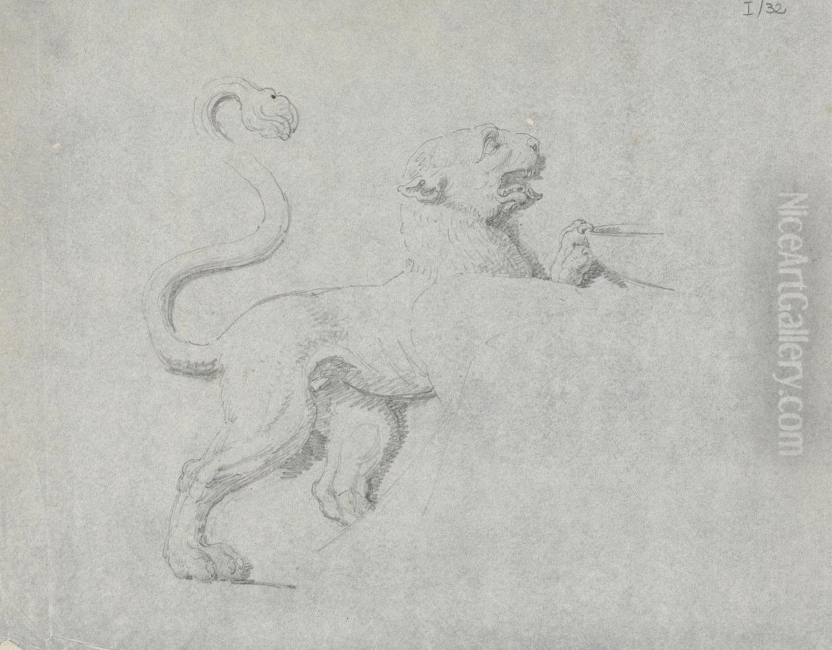 Sketch of a Lion, From a Sculpture Oil Painting by Robert Smirke