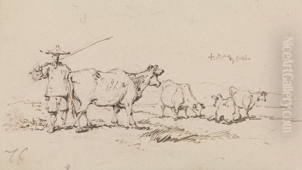 A Peasant with Cattle Oil Painting by George Chinnery