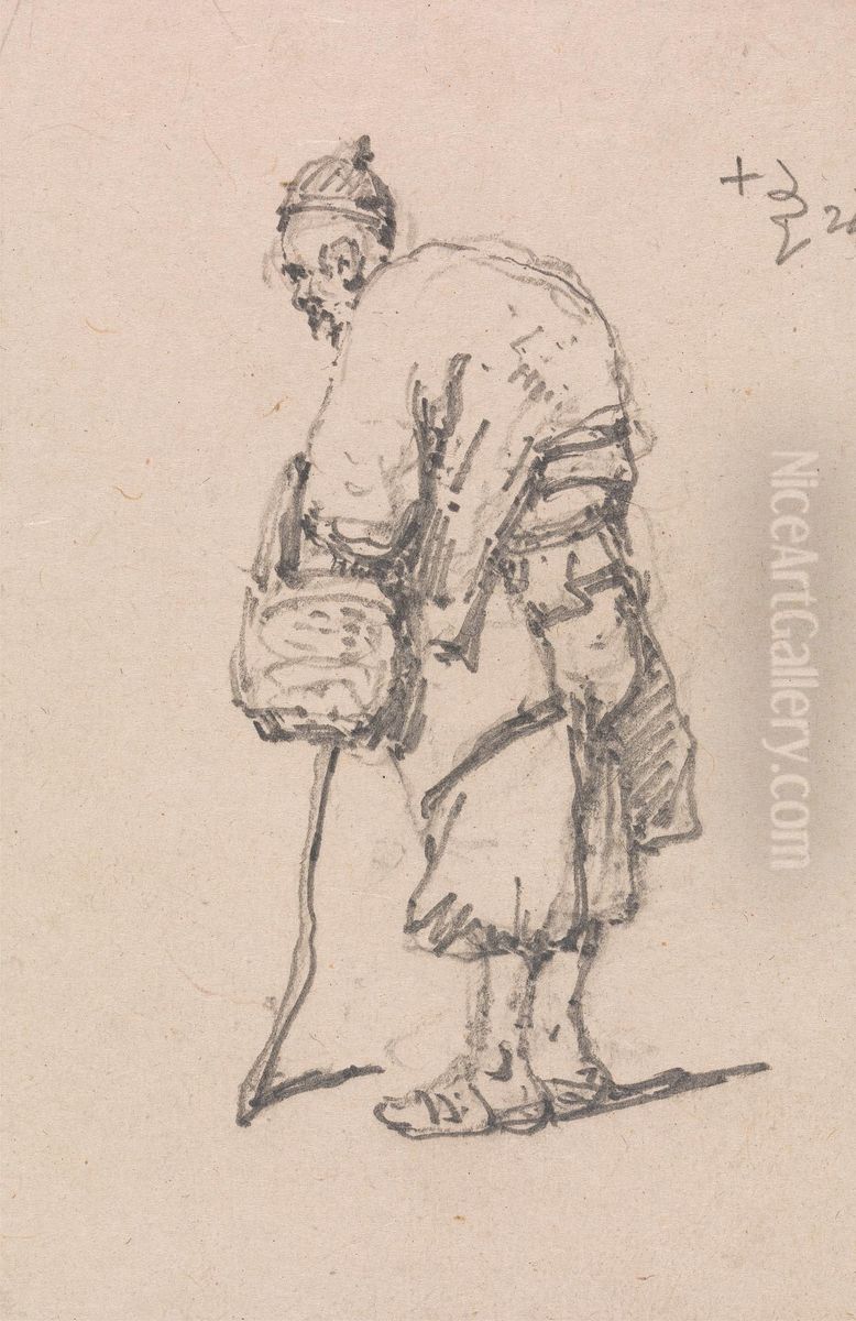 Old Man Leaning on a Stick Oil Painting by George Chinnery