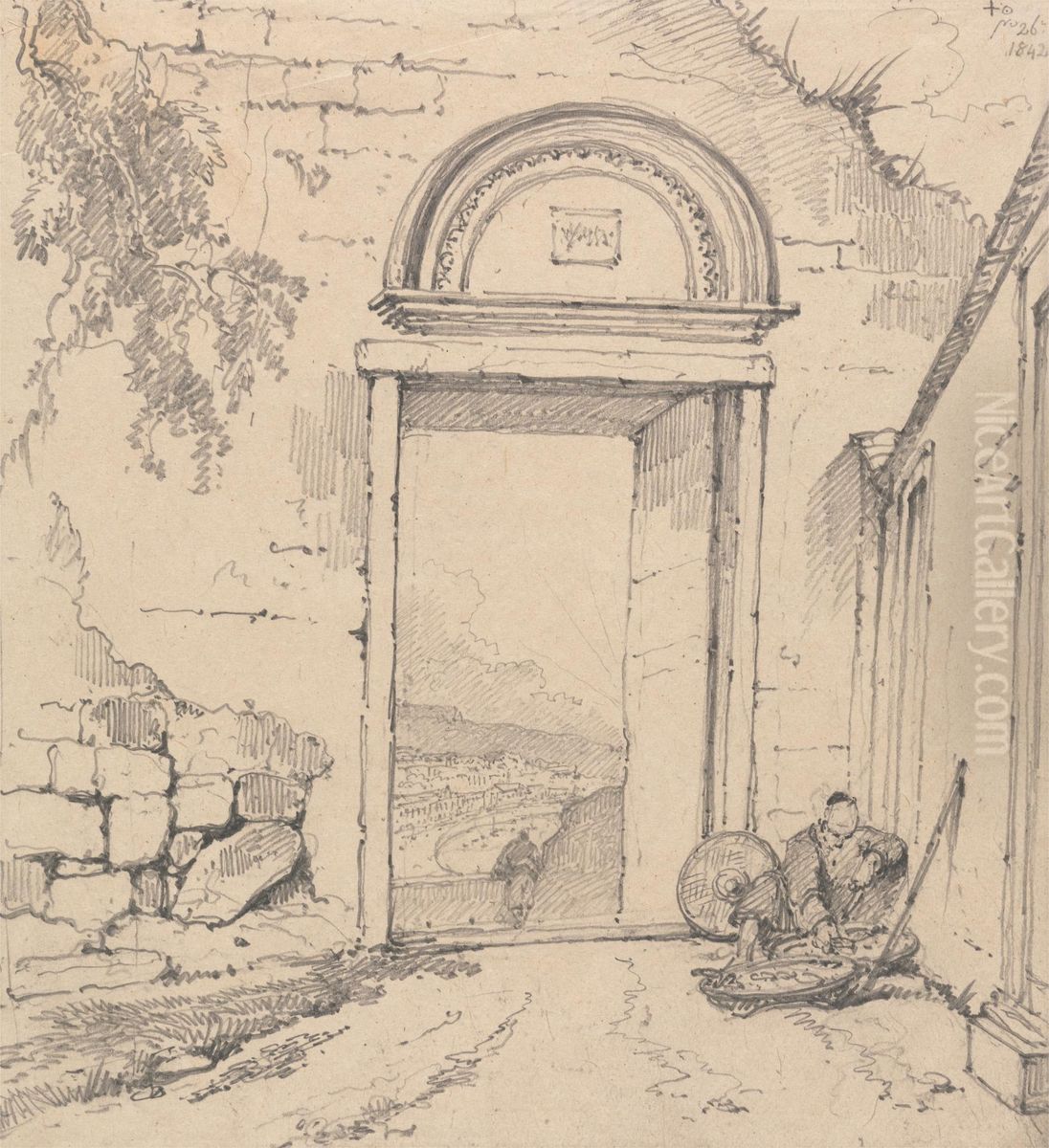 Peasant Seated by a Doorway Oil Painting by George Chinnery