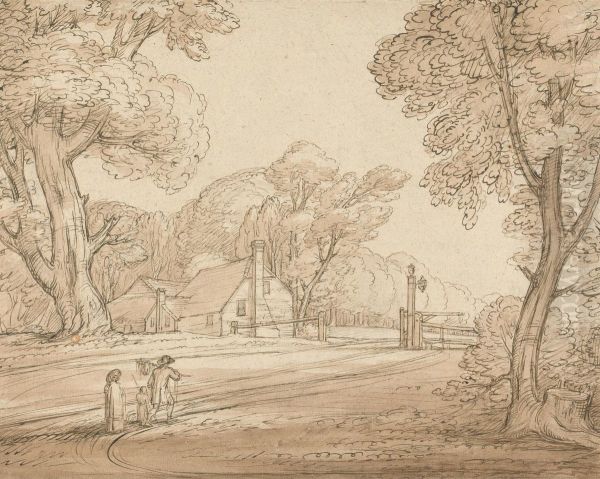 Road Scene in Windsor Forest Oil Painting by Benjamin West
