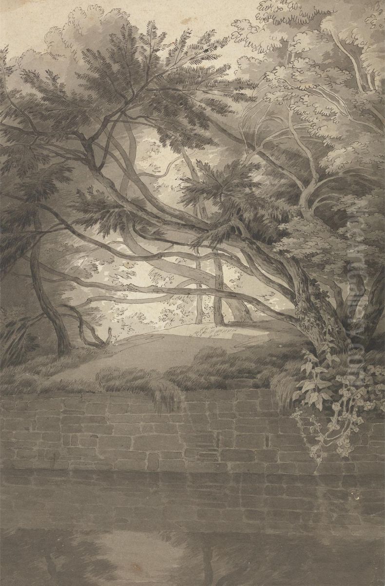 Trees Overhanging a Lake Oil Painting by John White Abbott