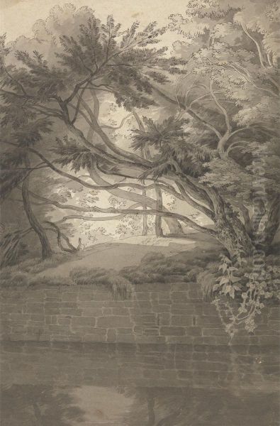 Trees Overhanging a Lake Oil Painting by John White Abbott